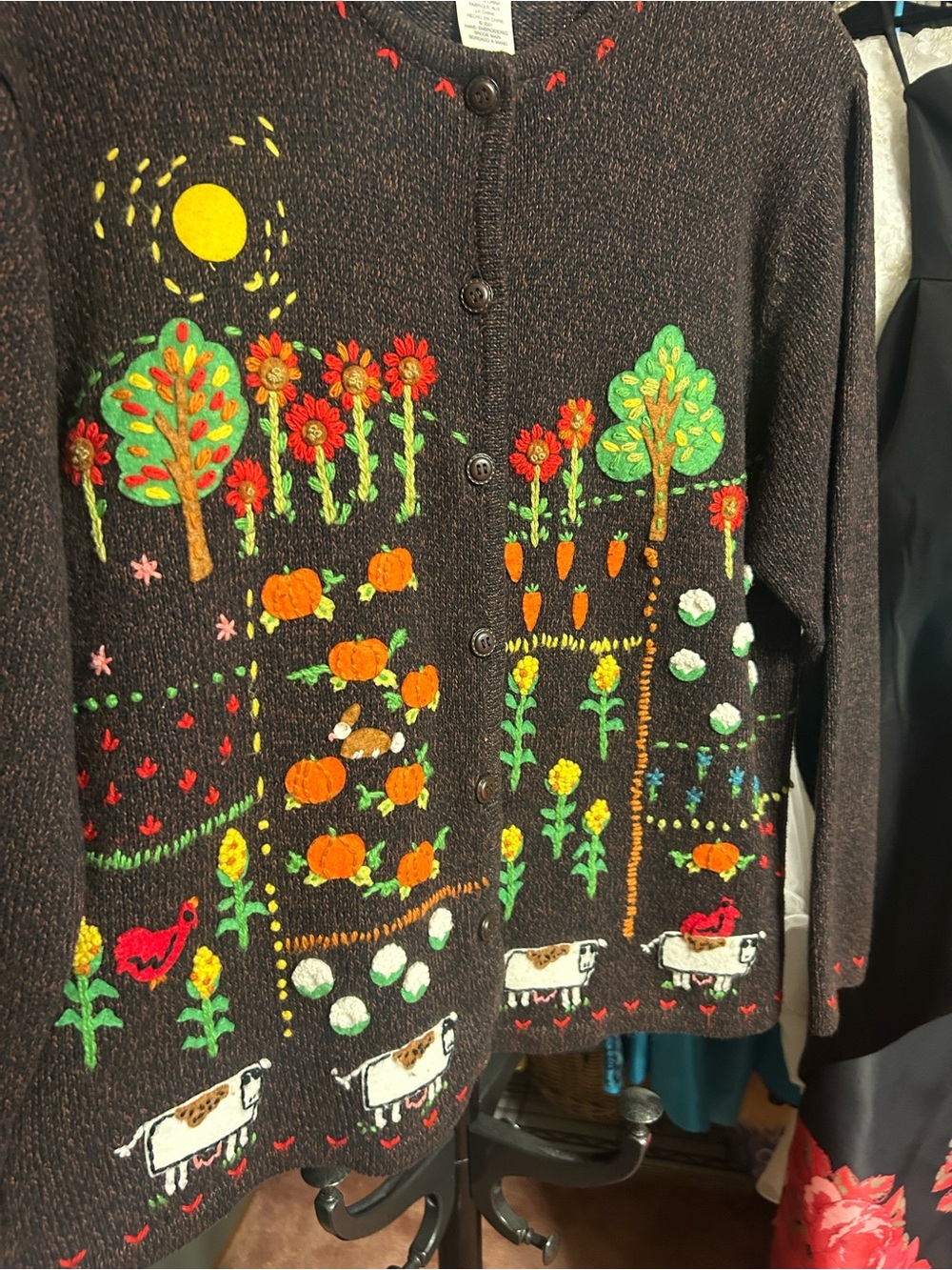 Susan Bristol Hand Embroidered Vintage Farm Garden Cardigan Sweater Cottagecore - Picture 6 of 10